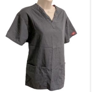 DICKIES Scrub Top Work Medical Gray with Multiple Pockets Womens XS